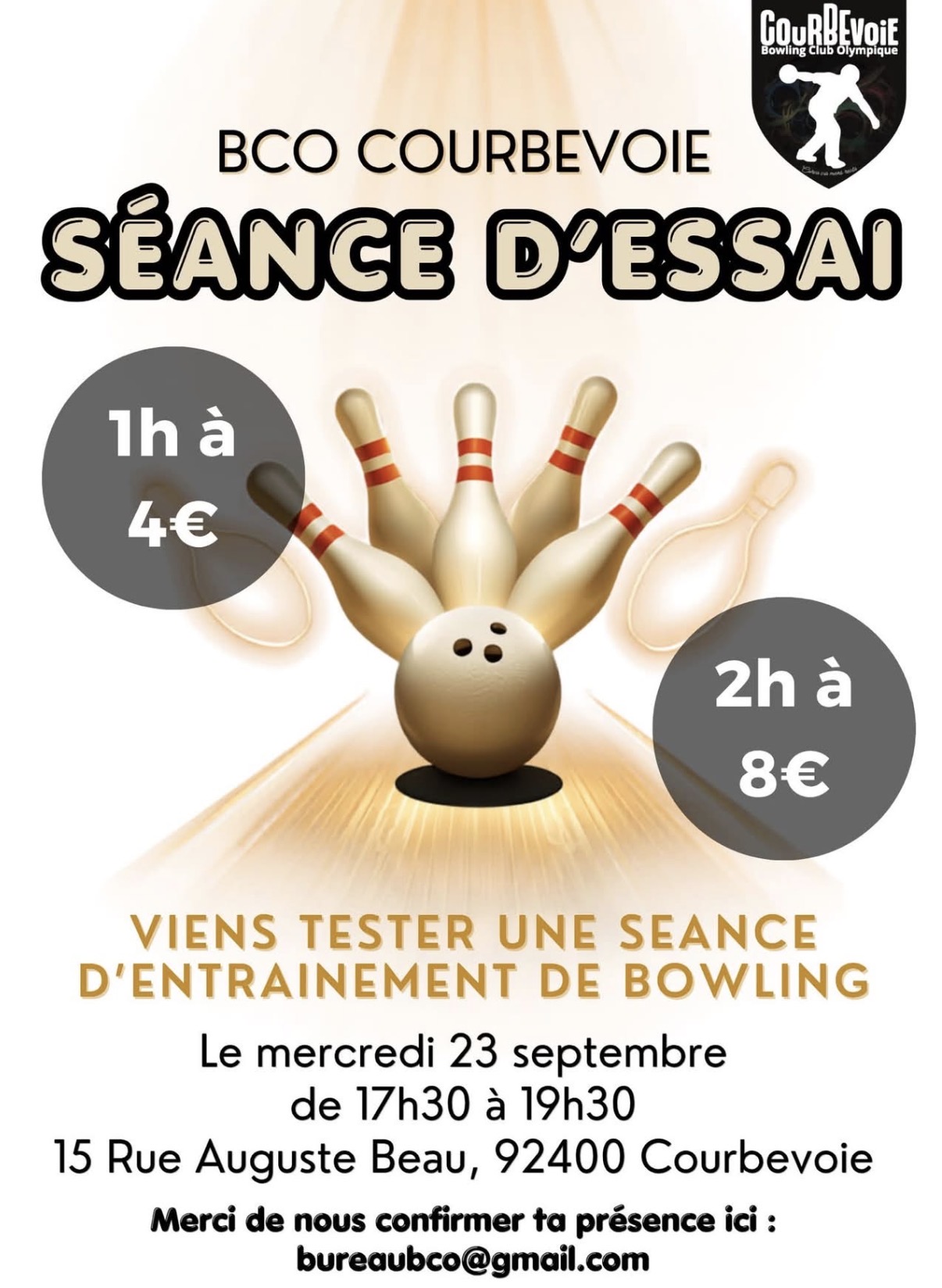 Séance d'essai avec le Bowling Club Olympique